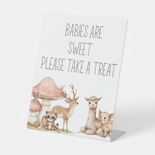 Boho Woodland Animals Baby Shower Favour Pedestal Sign (Front)