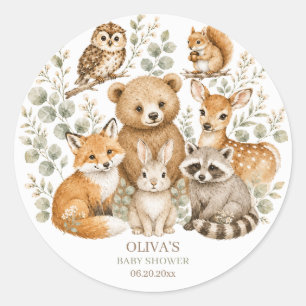 Boho Woodland Animals Baby Shower Round Sticker