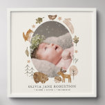 Boho Woodland Animals Birth Announcement Peel And Stick Photo Tile<br><div class="desc">This boho whimsical woodland/forest gender-neutral birth announcement photo tile features a cream background with woodland animals,  such as a bunny/rabbit/hare,  squirrel,  hedgehog,  fox,  bear,  moose. bird,  and trees. Personalise it for your needs. You can find matching products at my store.</div>