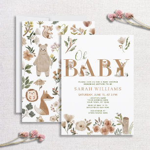 Boho Woodland Animals Brown Oh Baby Shower Invitation