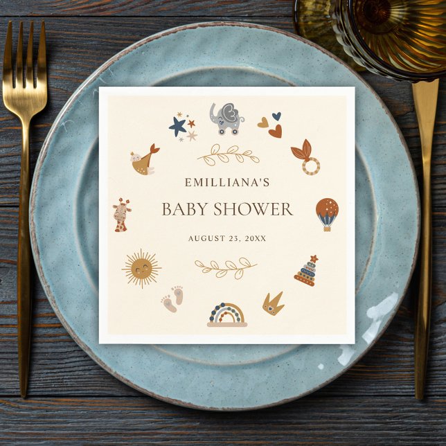 Boho Woodland Animals Cute Baby Shower Party Napkin (Boho Woodland Animals Cute Baby Shower Party Napkins)