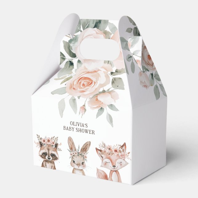 Boho Woodland Animals & Floral Baby Shower Favour Box (Front Side)