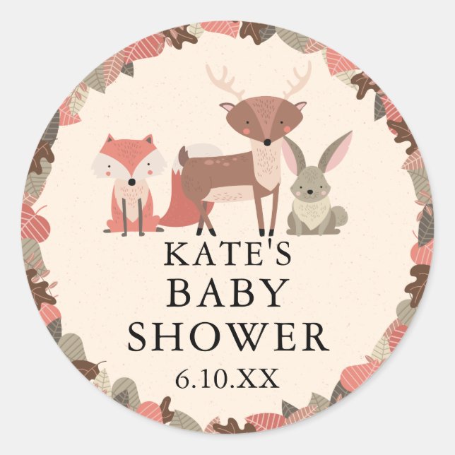 Boho Woodland Animals Forest Baby Shower Favour Classic Round Sticker (Front)
