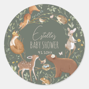 Boho Woodland Animals Forest Friends Baby Shower Classic Round Sticker