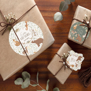 Boho Woodland Animals Forest Friends Baby Shower Classic Round Sticker