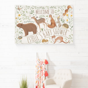 Boho Woodland Animals Forest Friends Baby Welcome Banner