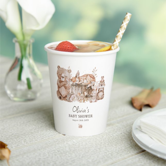 Boho Woodland Animals Gender Neutral Baby Shower Paper Cups (Insitu)