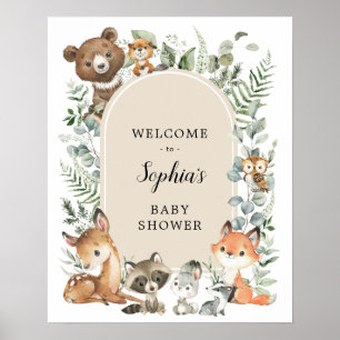 Boho Woodland Animals Greenery Baby Shower Welcome Poster