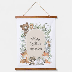 Boho Woodland Animals Greenery Neutral Nursery Hanging Tapestry