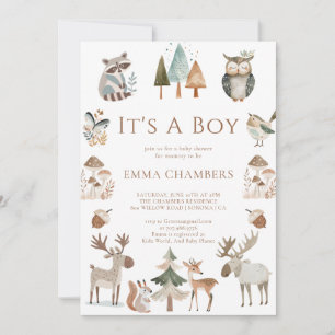 Boho Woodland Animals It's A Boy Baby Shower Invitation