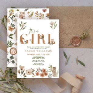 Boho Woodland Animals It's a Girl Baby Shower Invitation