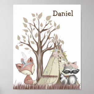 Boho Woodland Animals Nursery Poster