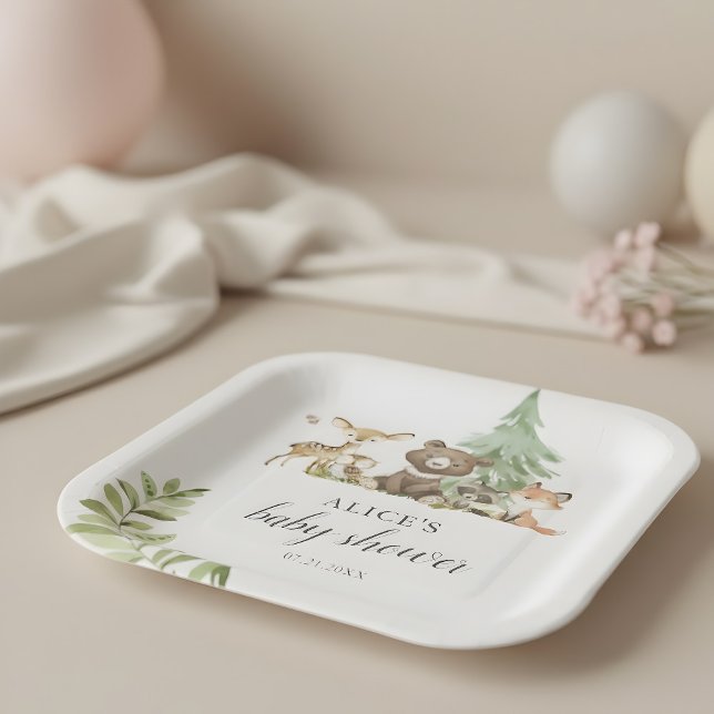 Boho Woodland Animals Rustic Baby Shower Paper Plate (Creator Uploaded)