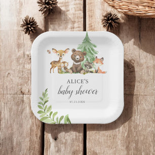 Boho Woodland Animals Rustic Baby Shower Paper Plate