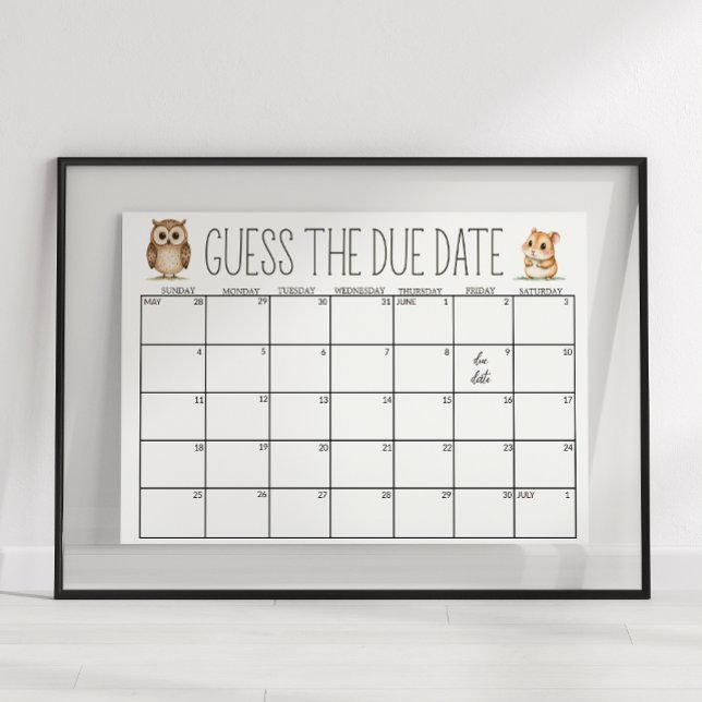 Boho Woodland Animals Shower Guess Due Date Sign (Creator Uploaded)