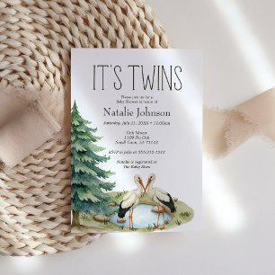 Boho Woodland Animals Twins Baby Shower Invitation