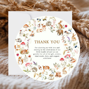Boho Woodland Animals Wreath Baby Shower Thank You Card