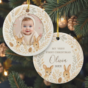 Boho Woodland Baby First Christmas Keepsake Ceramic Ornament