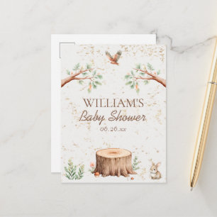 Boho Woodland Baby Shower Backdrop Personalised Announcement Postcard