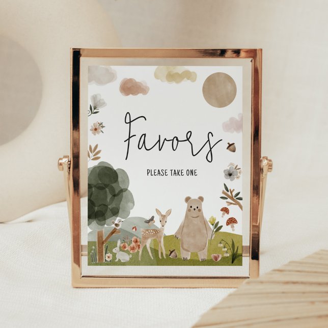 Boho Woodland Baby Shower Favours Poster (Boho Woodland Animals Baby Shower Favors Sign)