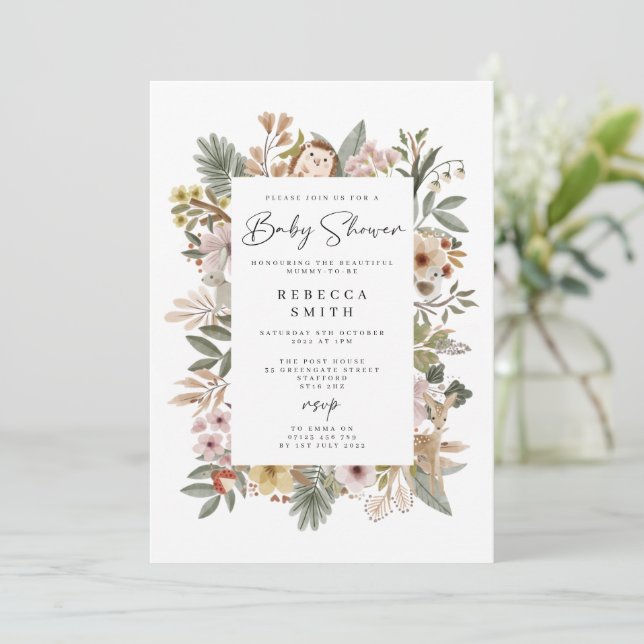 Boho Woodland Baby Shower Invitation (Standing Front)