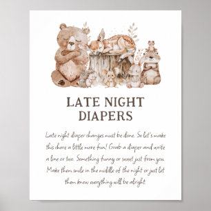 Boho Woodland Baby Shower 'Late Night Diaper' Poster