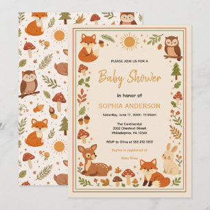 Boho Woodland Baby Shower   Rustic Forest Animals Invitation