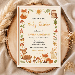 Boho Woodland Baby Shower Rustic Forest Animals Invitation