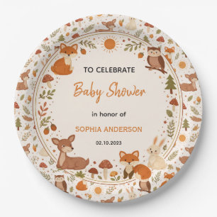 Boho Woodland Baby Shower Rustic Forest Animals Paper Plate