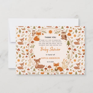 Boho Woodland Baby Shower   Rustic Forest Animals Thank You Card