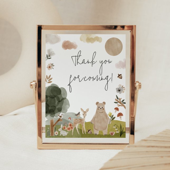 Boho Woodland Baby Shower Thank you for Coming Poster (Boho Woodland Animals Baby Shower Thank you for Coming Sign)