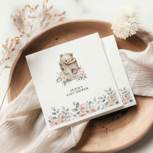 Boho Woodland Bear & Floral Baby Shower Napkin