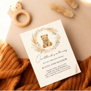 Boho Woodland Bear Sage Terracotta Baby Shower Invitation