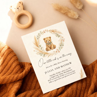 Boho Woodland Bear Sage Terracotta Baby Shower Invitation