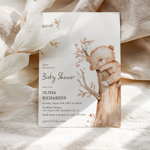 Boho Woodland Bear & Tree Baby Shower Invitation