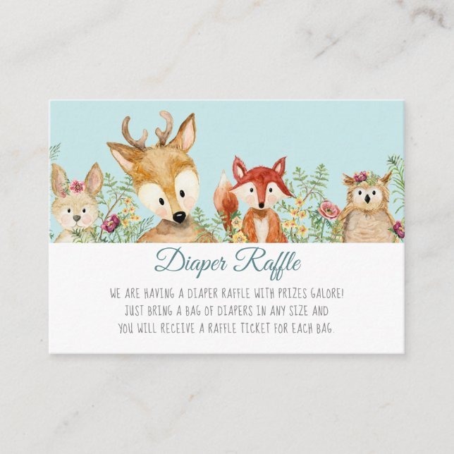Boho Woodland Boy Deer Fox Bunny Diaper Raffle Enclosure Card (Front)