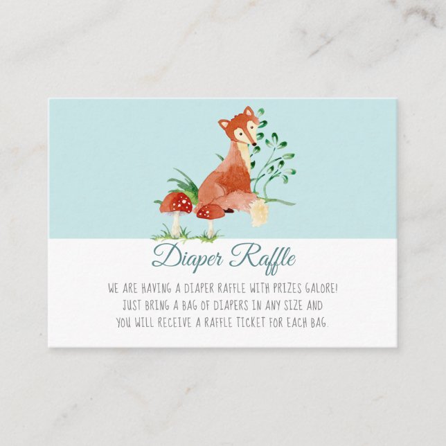 Boho Woodland Boy Fox Baby Shower Diaper Raffle Enclosure Card (Front)