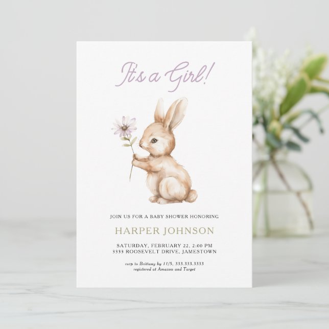 Boho Woodland Bunny Baby Shower Invitation (Standing Front)