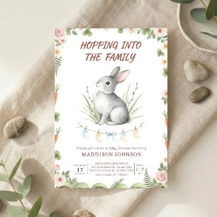 boho woodland bunny greenery baby shower invitation