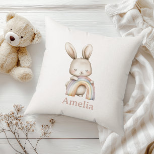 Boho Woodland Bunny Rainbow Nursery Cushion