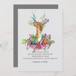 Boho Woodland Deer Floral Budget Wedding Invites