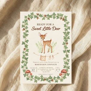 boho woodland deer greenery baby shower invitation