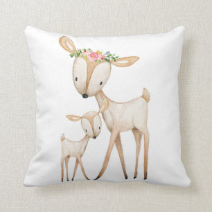 Boho Woodland Deer Nursery Floral Baby Pillow