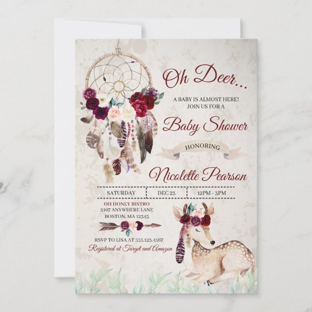 Boho Woodland Dreamcatcher Baby Shower Invitation (Front)