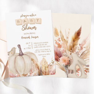Boho Woodland Fall Pumpkin Girl Baby Shower Invitation
