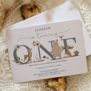 Boho Woodland First Birthday Invitation