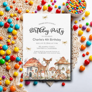 Boho Woodland Forest Animals 4th Birthday Party Invitation