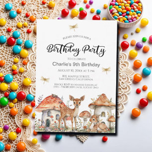 Boho Woodland Forest Animals 9th Birthday Party Invitation