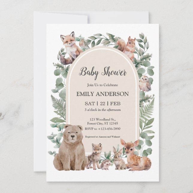 Boho Woodland Forest Animals Baby Shower Invitatio Invitation (Front)