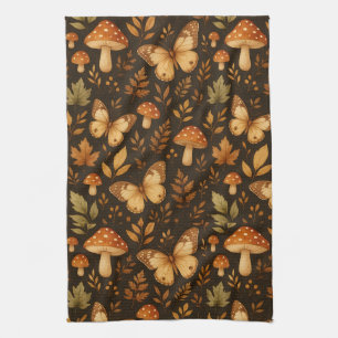 Boho Woodland Forest Mushrooms    Fall Colours Tea Towel